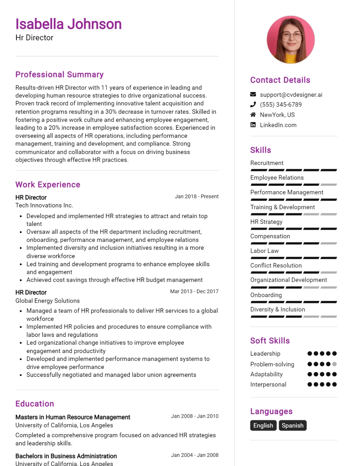 HR Director CV Example For 2026: Free Professional Templates Preview