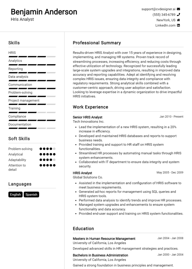 Hris Analyst Resume Example