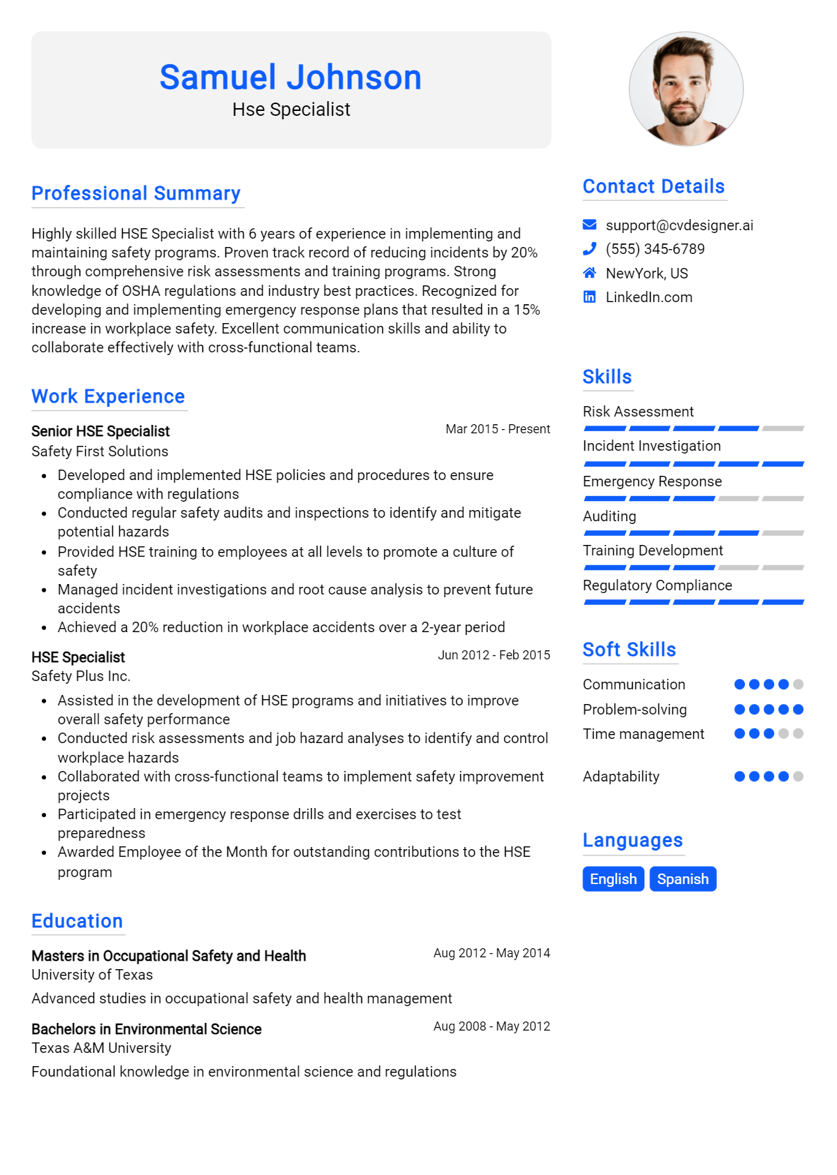 Hse Specialist Resume Example for 2026: Top Templates Preview