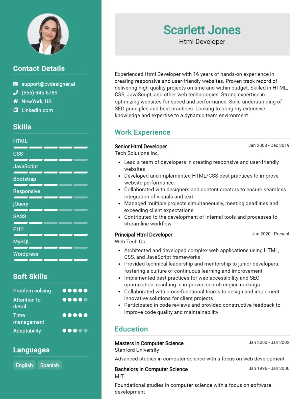 HTML Developer CV Example For 2026: Strategies & Templates Preview