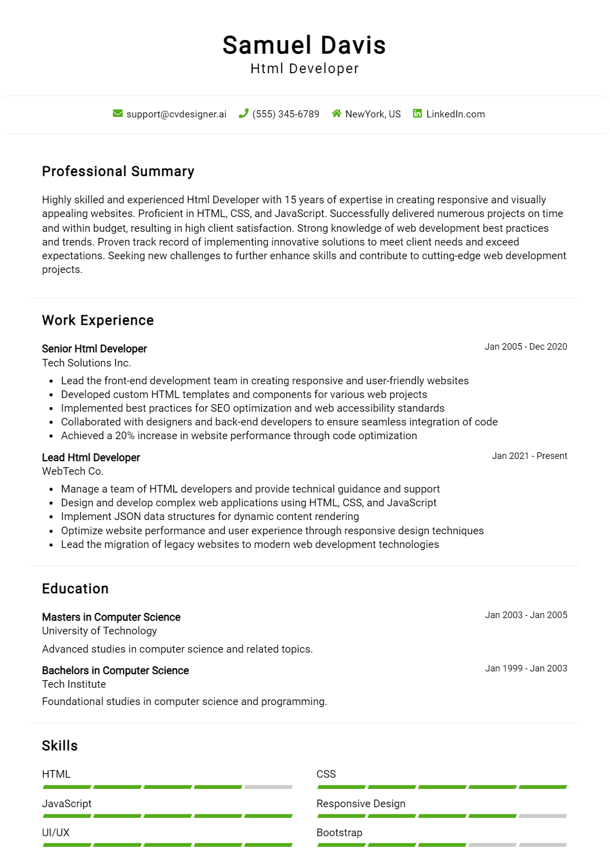 Html Developer Resume Example for 2026: Best Tips Preview