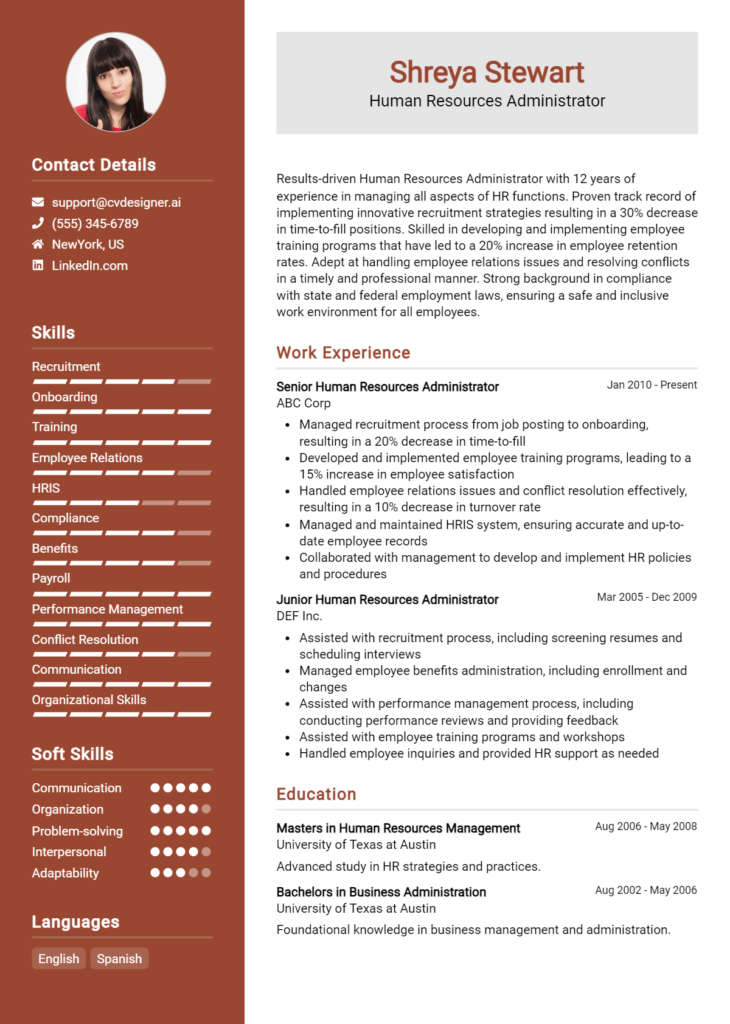 Human Resources Administrator Resume Example
