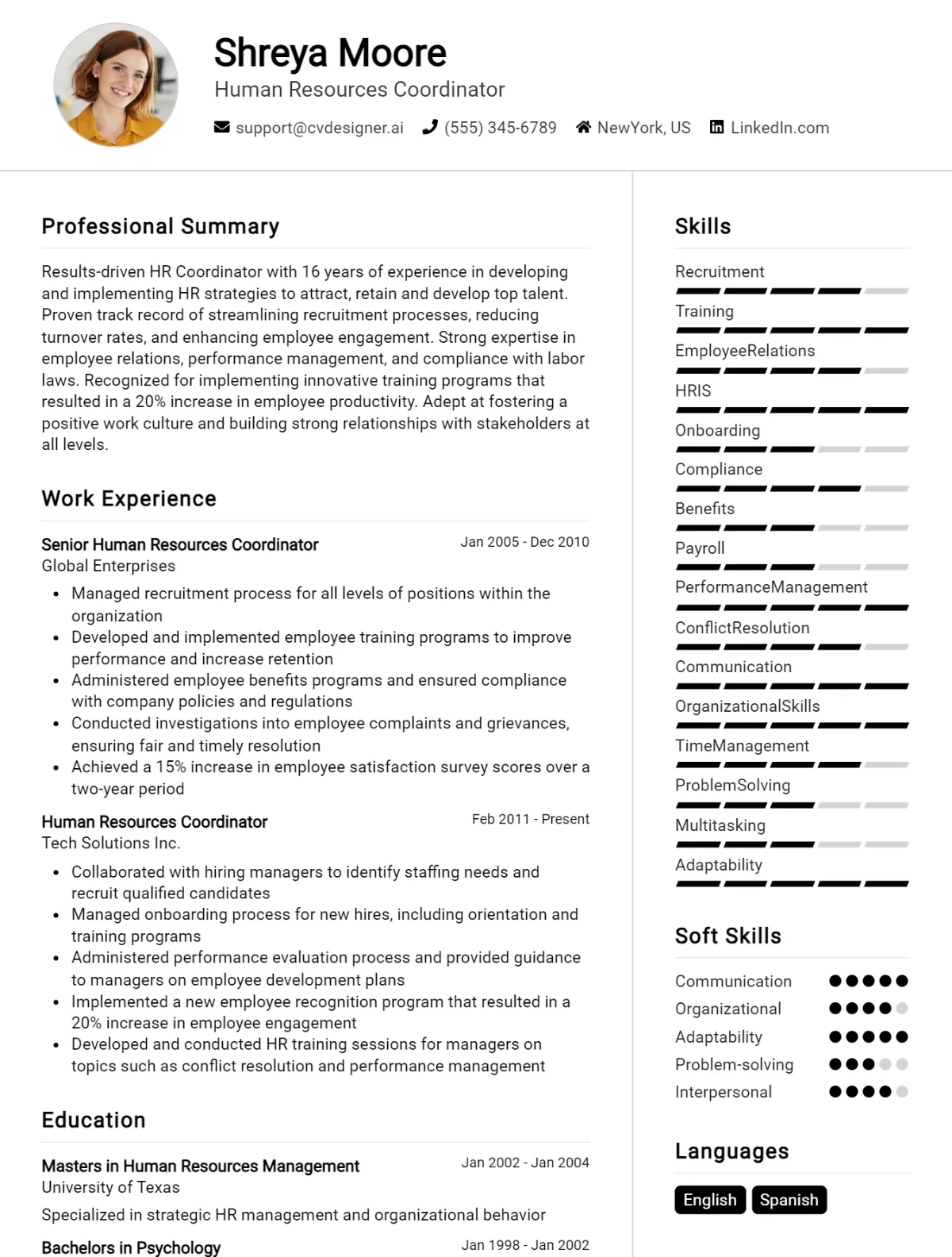 Human Resources Coordinator CV Example For 2026: Best Writing Guide Preview