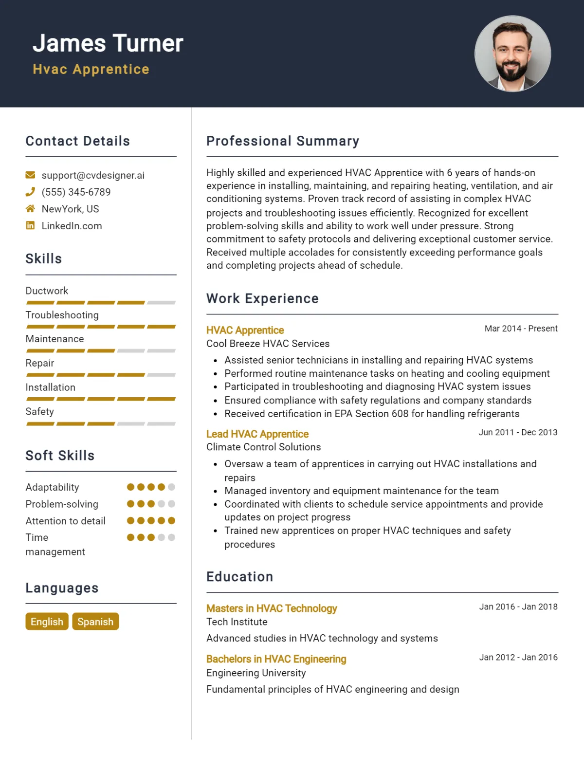 HVAC Apprentice CV Example For 2026: Top CV Skills Preview