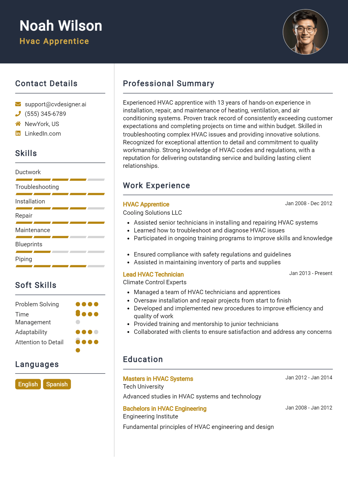 Hvac Apprentice Resume Example for 2026: Free Downloadable Templates Preview