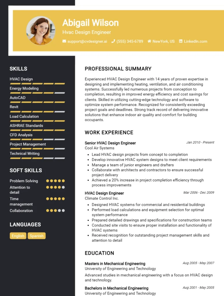 Hvac Design Engineer CV Example