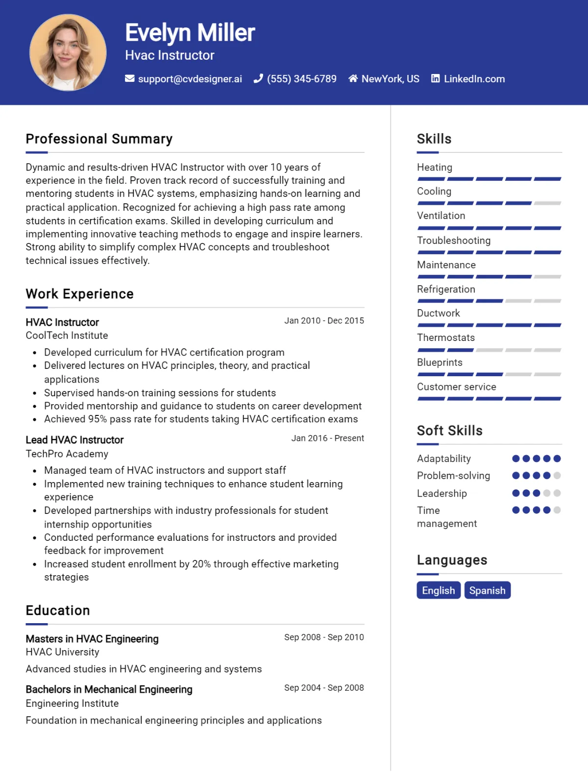 HVAC Instructor CV Example For 2026: Best Tips & Templates Preview