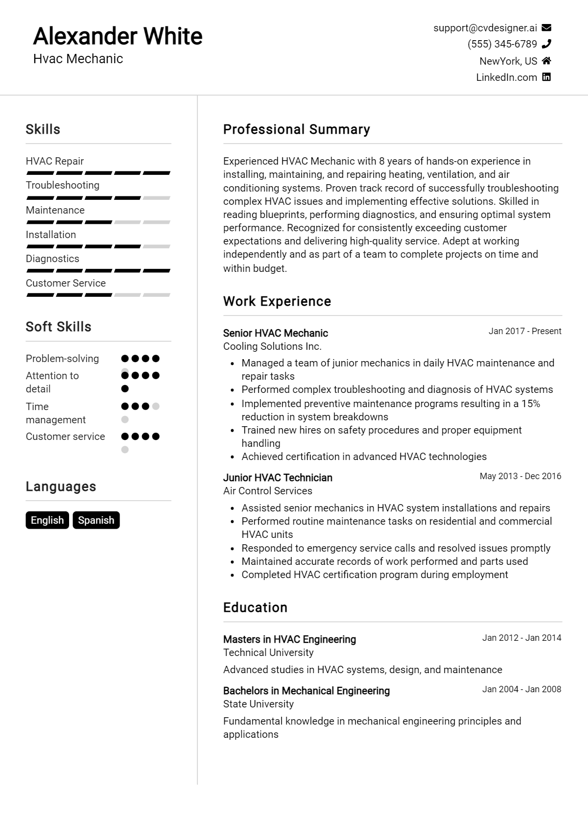 Hvac Mechanic Resume Example for 2026: Effective CV Writing Tips Preview