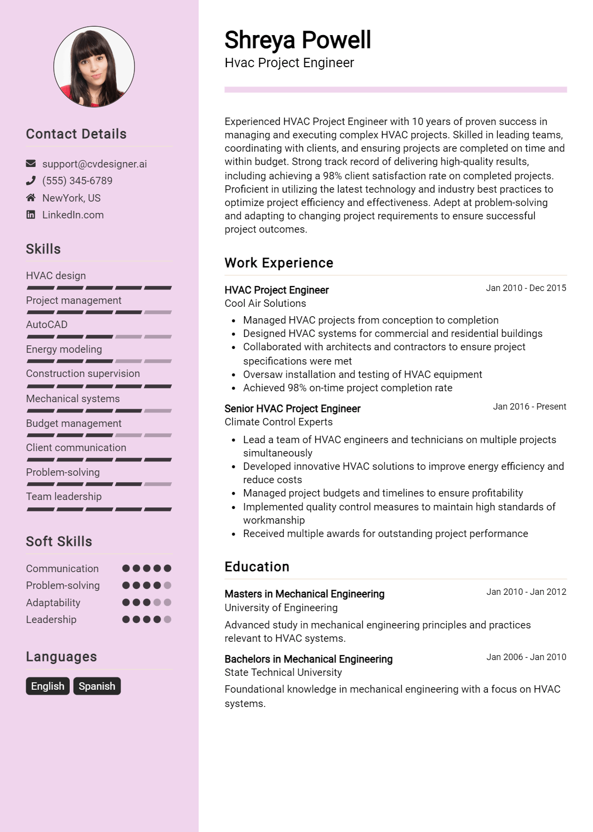 Hvac Project Engineer Resume Example for 2026: Free Professional Templates Preview