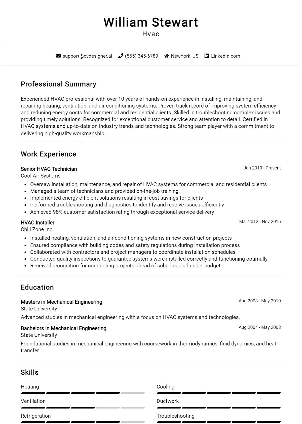 Hvac Resume Example for 2026: Samples & Best Practices Preview