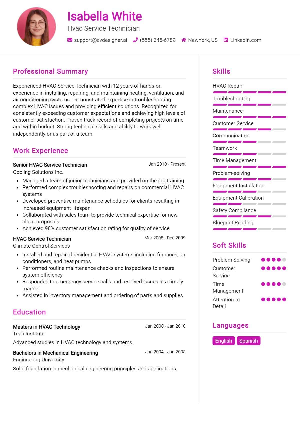 Hvac Service Technician Resume Example for 2026: Strategies & Templates Preview