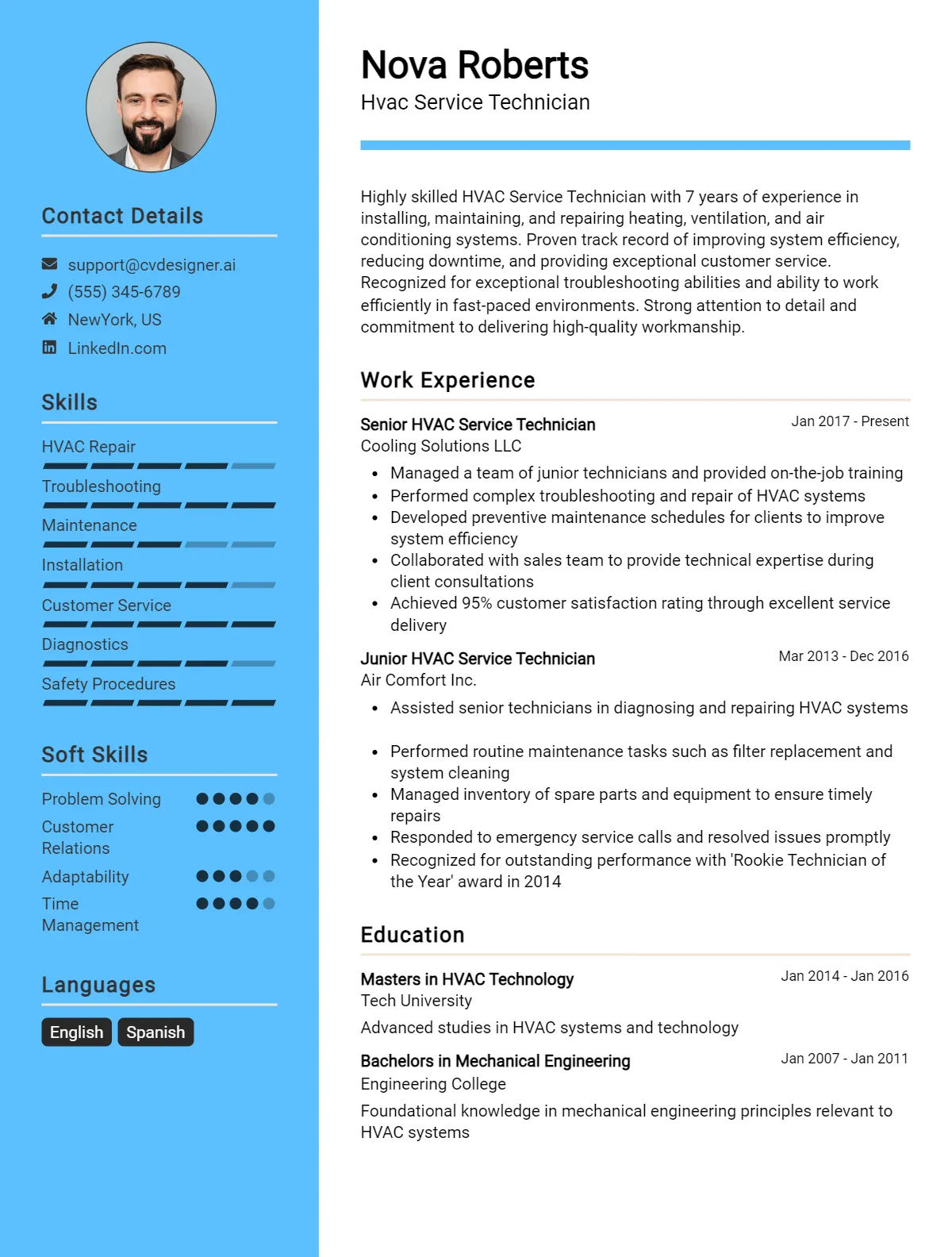 Hvac Service Technician CV Example For 2026: Best Writing Guide Preview