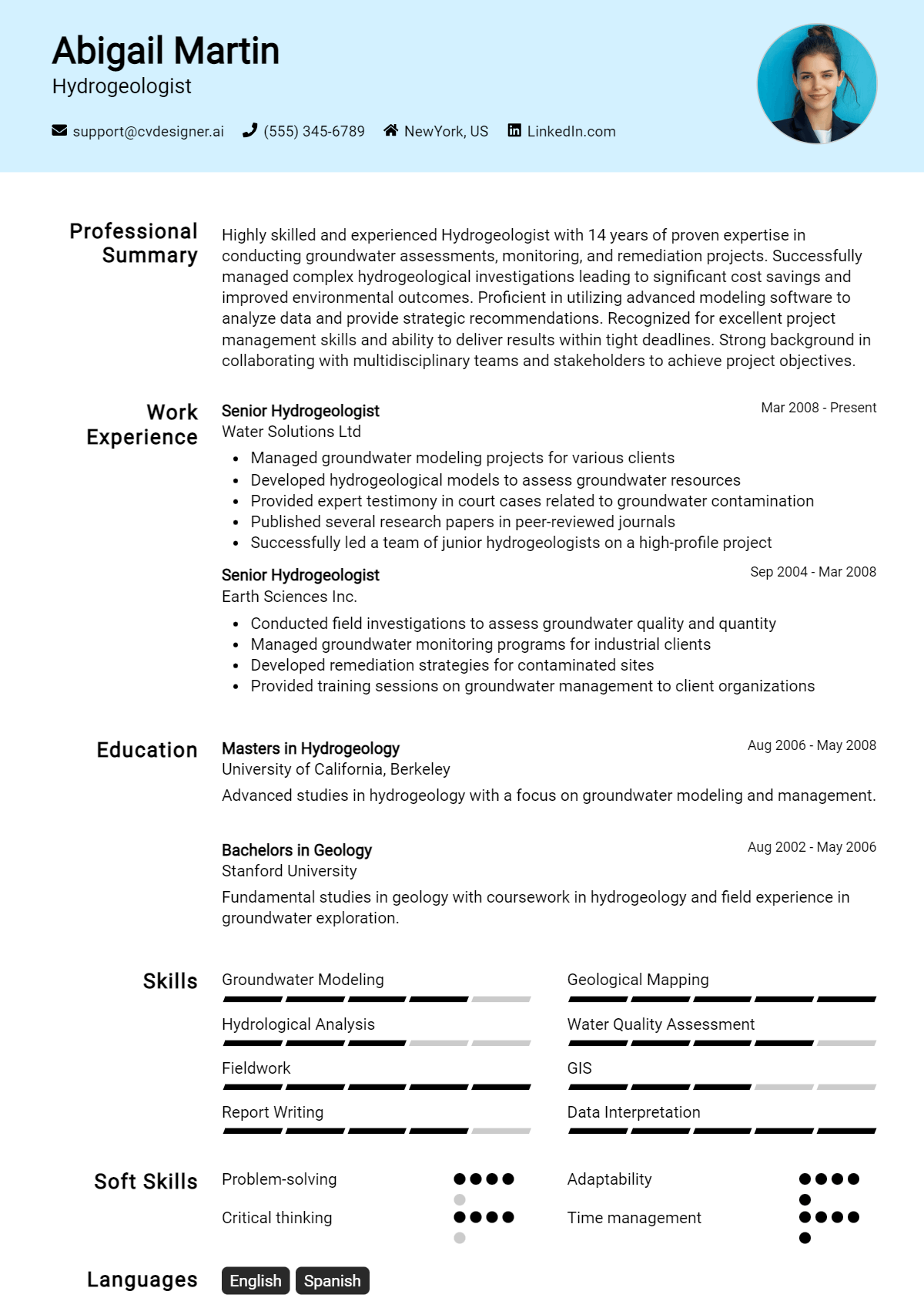 Hydrogeologist Resume Example for 2026: Free Professional Templates Preview