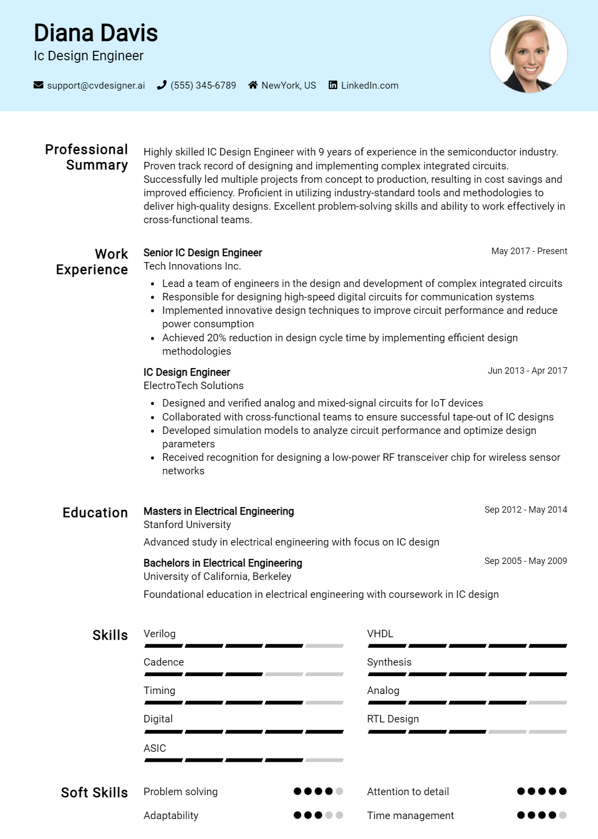 IC Design Engineer Resume Example for 2026: Professional CV Templates Preview