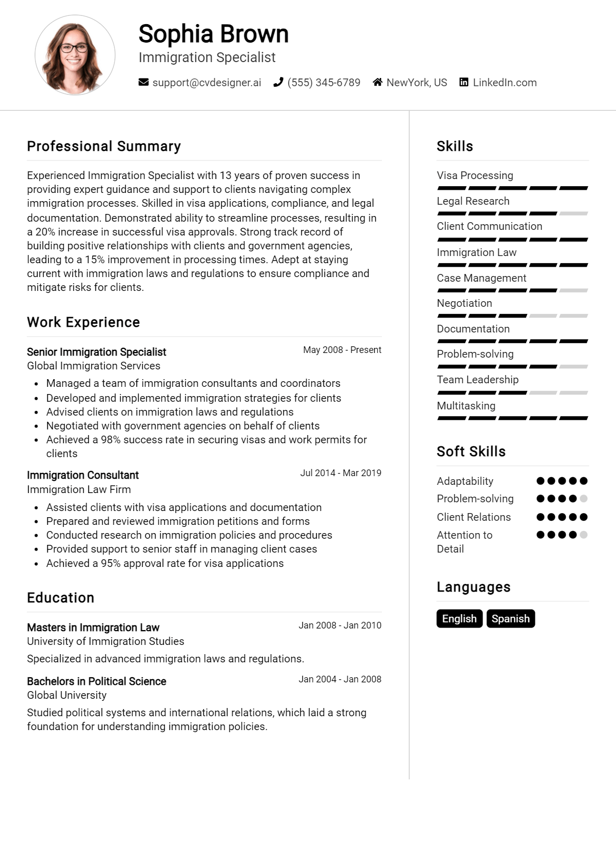 Immigration Specialist Resume Example for 2026: Best Writing Guide Preview