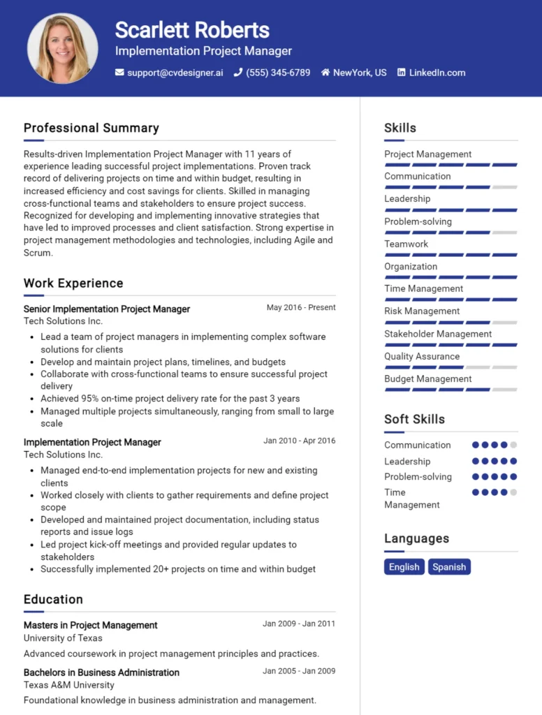 Implementation Project Manager CV Example (1)