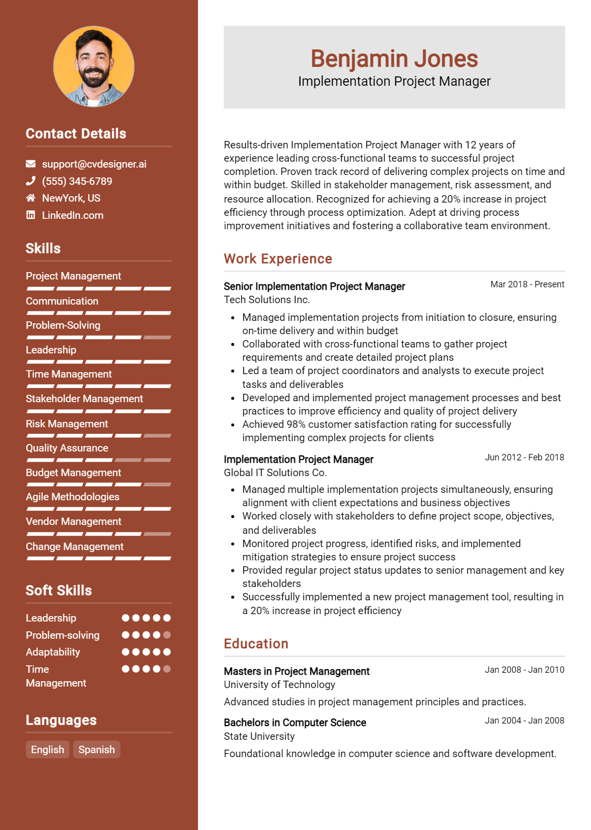 Implementation Project Manager Resume Example for 2026: Best Writing Guide Preview