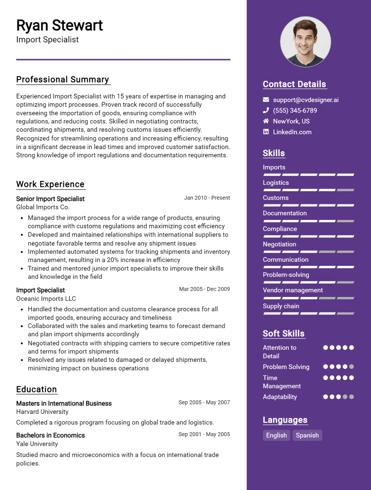 Import Specialist CV Example For 2026: Free Downloadable Templates Preview