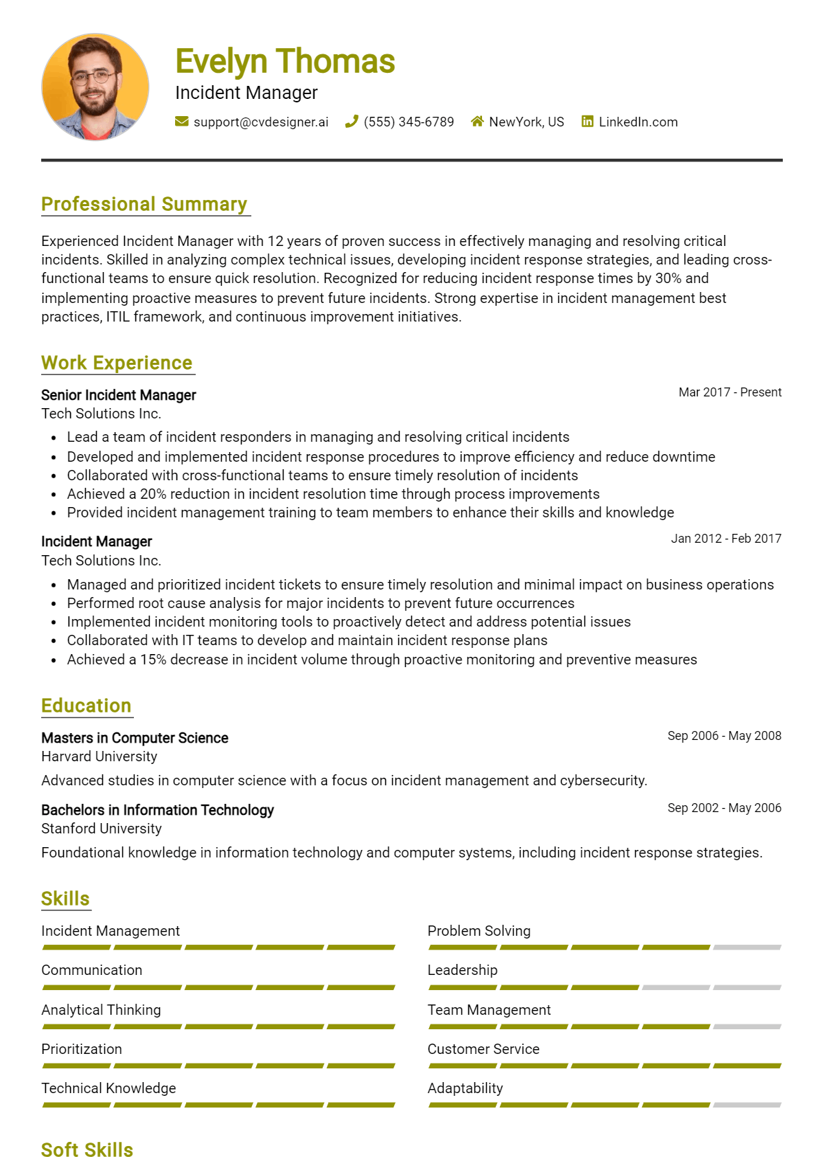 Incident Manager Resume Example for 2026: Writing Guide Preview