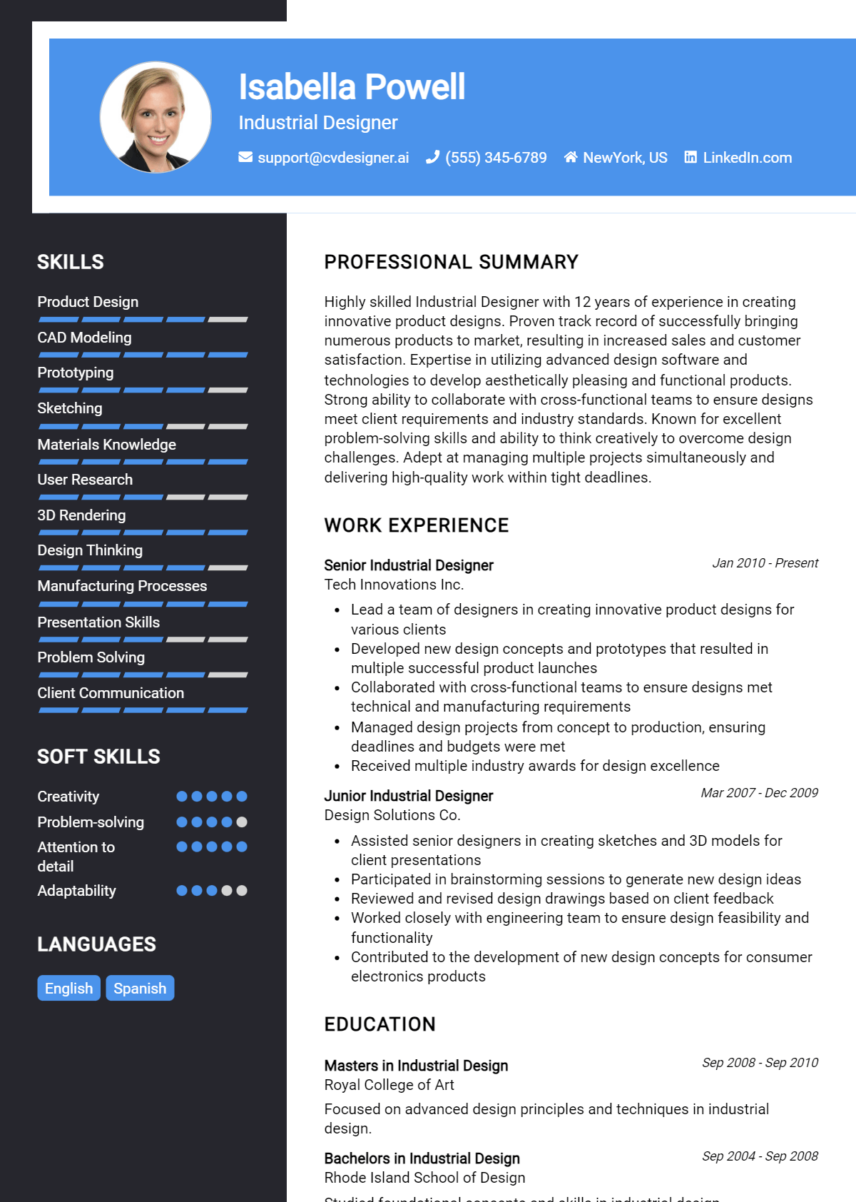 Industrial Designer Resume Example for 2026: Resume Guide Preview