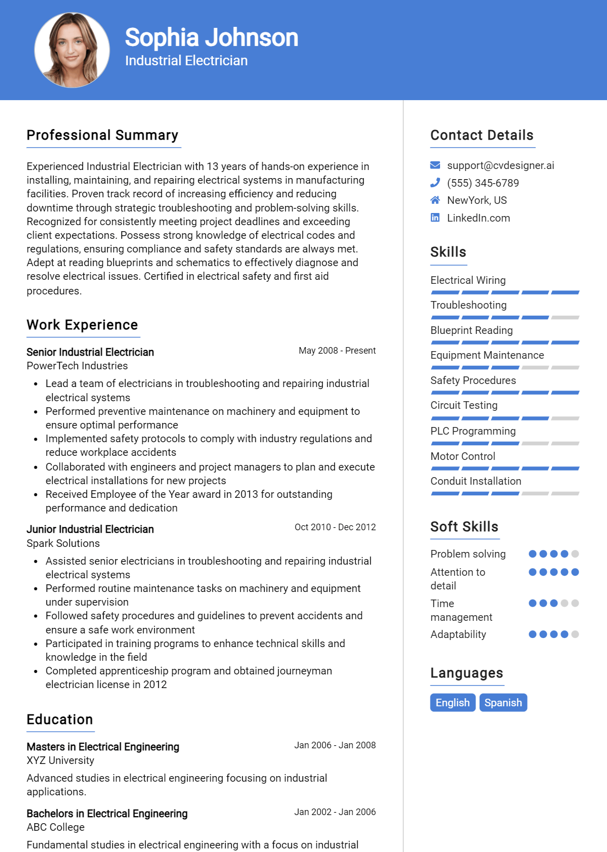 Industrial Electrician Resume Example for 2026: Free Professional Templates Preview