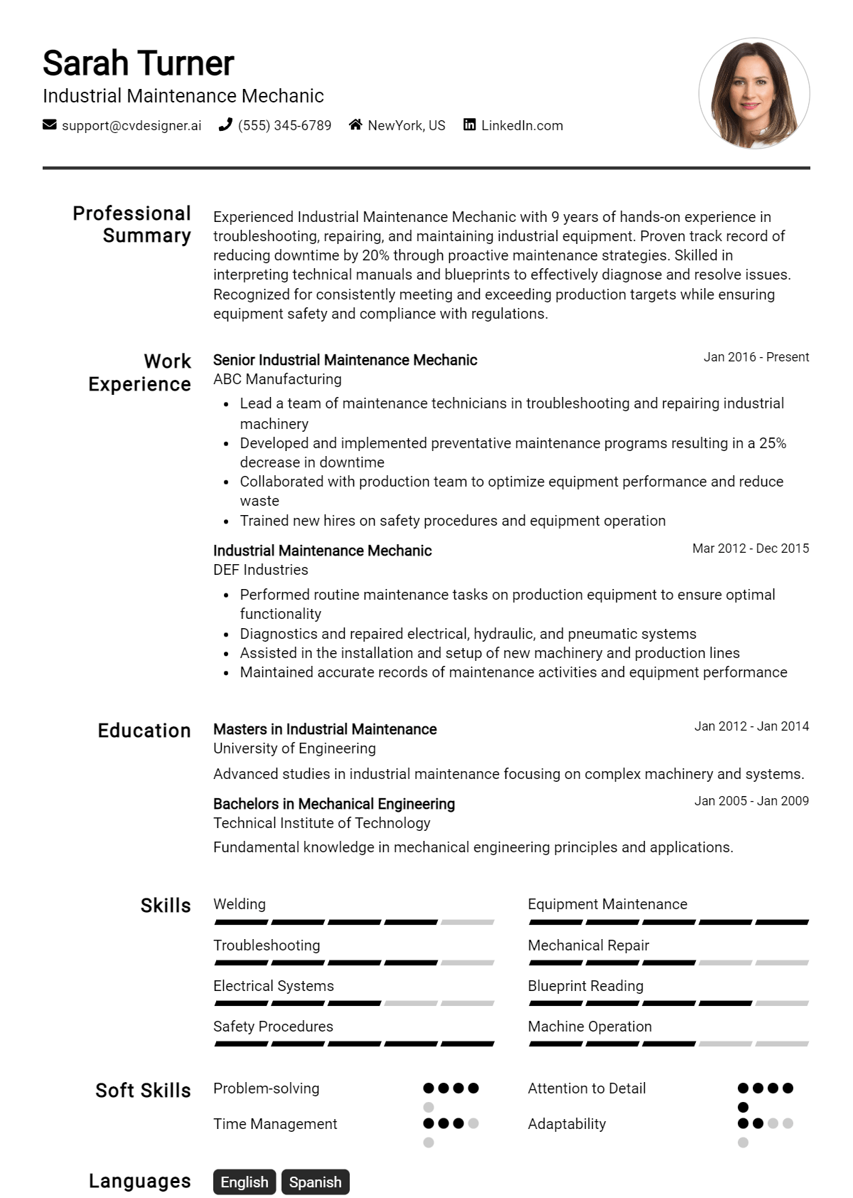 Industrial Maintenance Mechanic Resume Example for 2026: Effective CV Writing Tips Preview