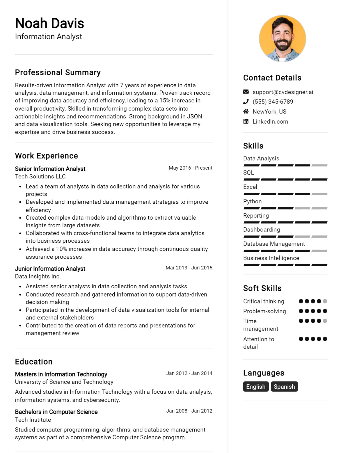 Information Analyst CV Example For 2026: Free Professional Templates Preview