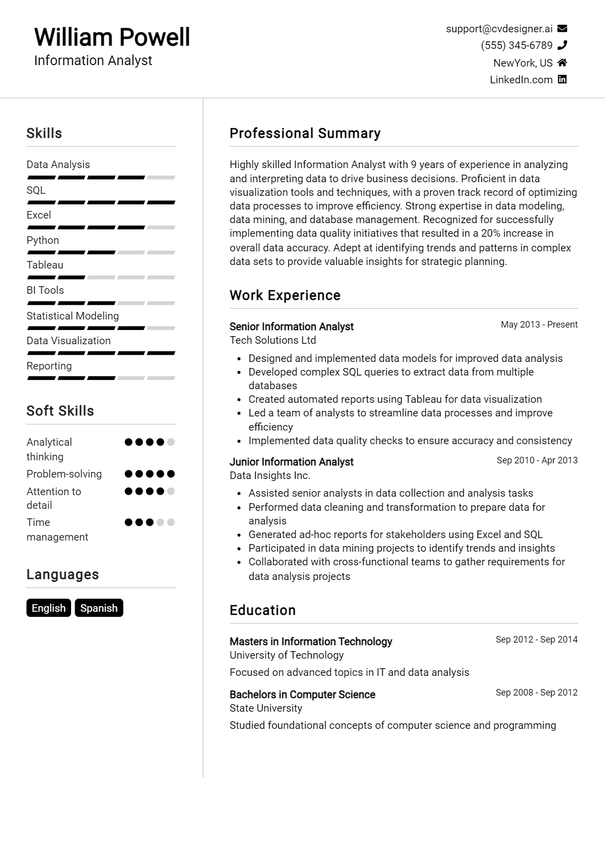 Information Analyst Resume Example for 2026: Best Writing Tips Preview