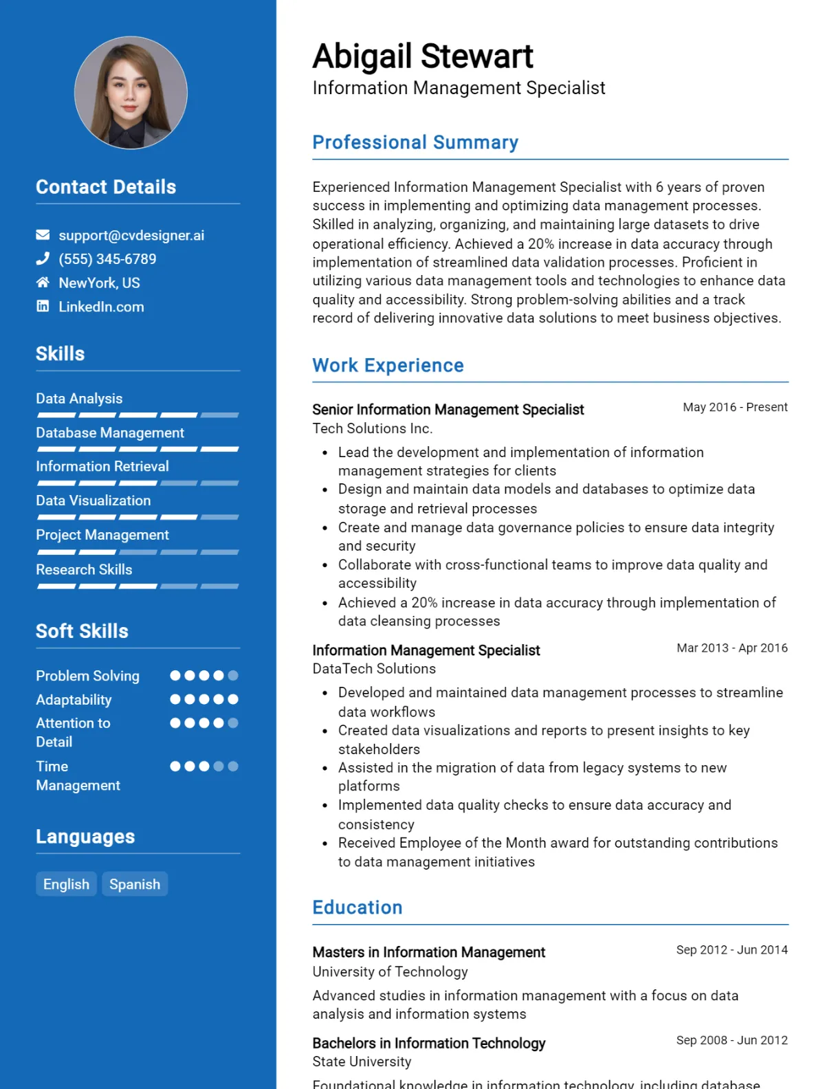 Information Management Specialist CV Example For 2026: Strategies & Templates Preview