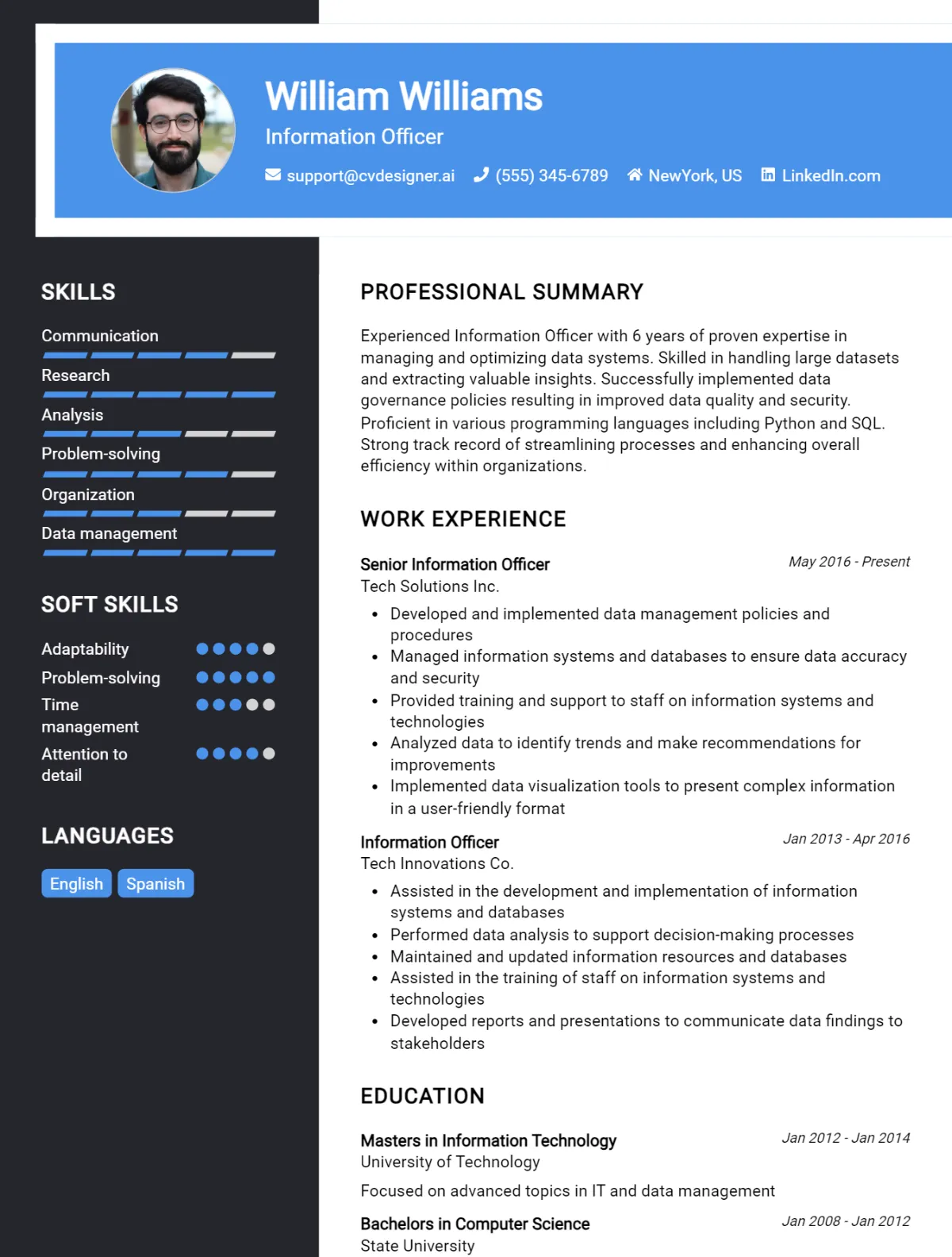 Information Officer CV Example For 2026: Top CV Skills Preview
