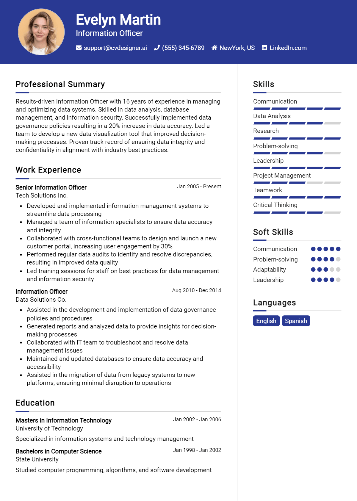Information Officer Resume Example for 2026: Free Templates Preview
