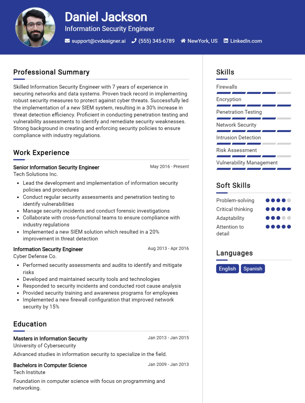 Information Security Engineer CV Example For 2026: How to Create a Professional CV Preview