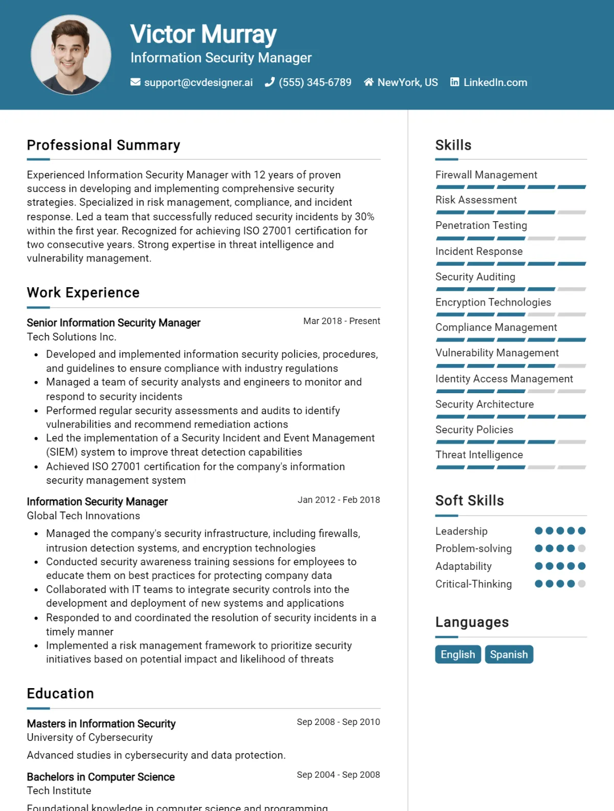 Information Security Manager CV Example For 2026: Samples & Best Practices Preview