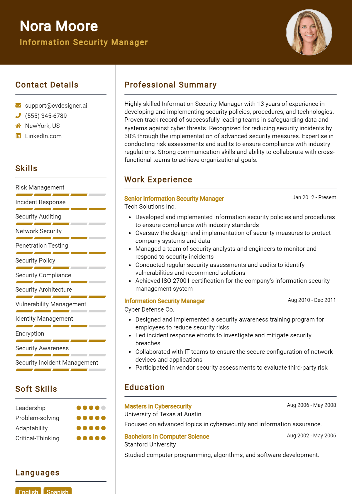 Information Security Manager Resume Example for 2026: Writing Guide Preview