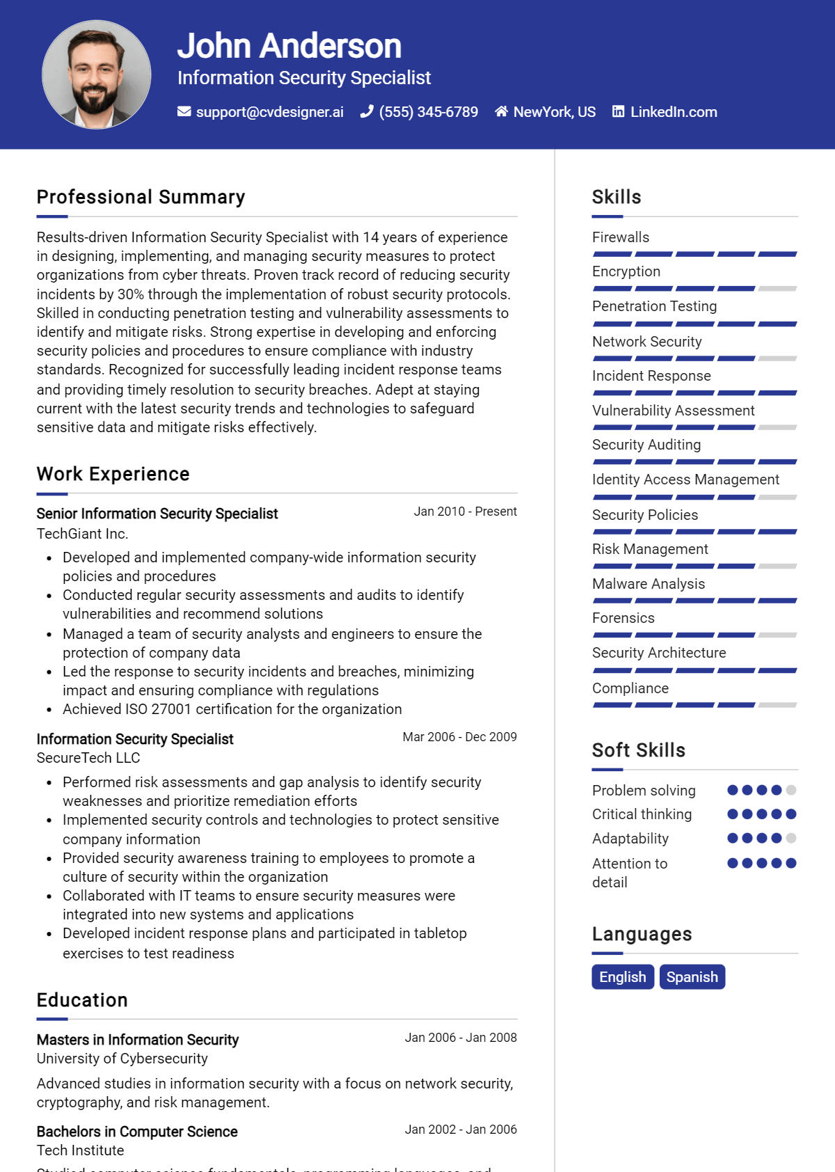 Information Security Specialist Resume Example for 2026: Tips to Stand Out Preview