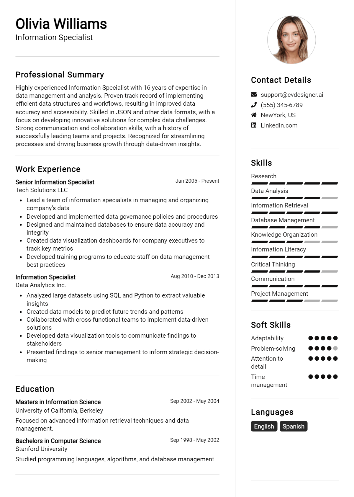 Information Specialist Resume Example for 2026: Tips & Templates Preview