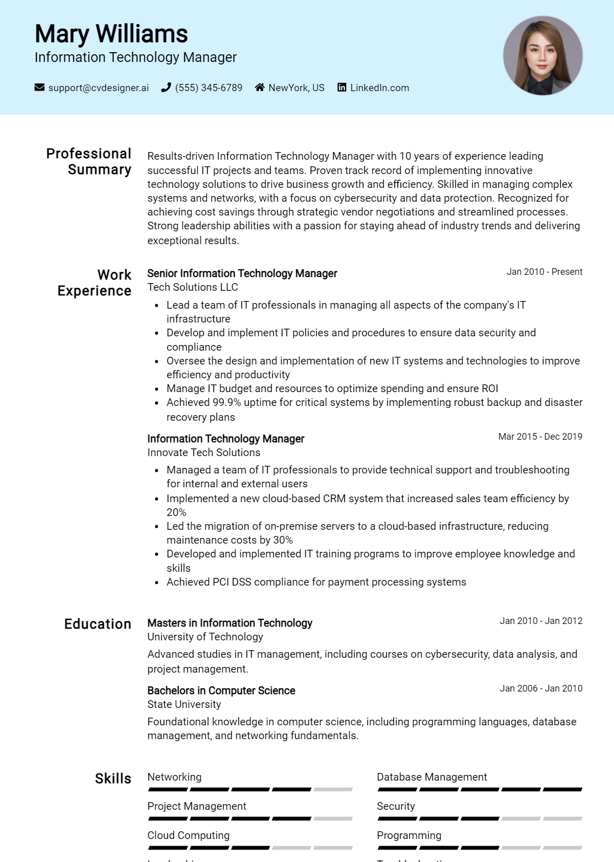 Information Technology Manager Resume Example for 2026: Effective Tips Preview