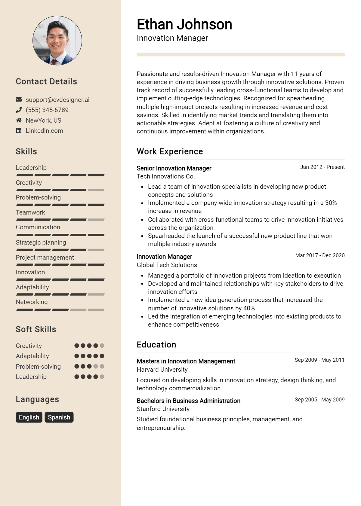 Innovation Manager Resume Example for 2026: Free Templates Preview