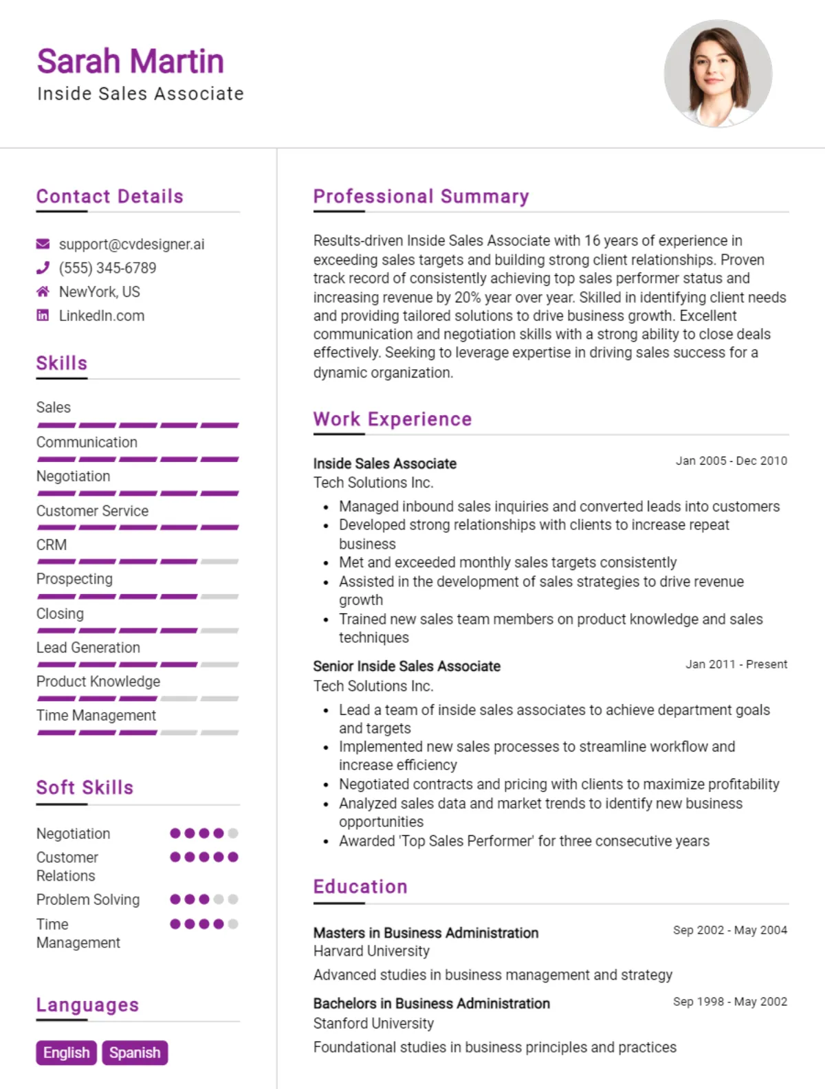 Inside Sales Associate CV Example For 2026: How to Create a Professional CV Preview