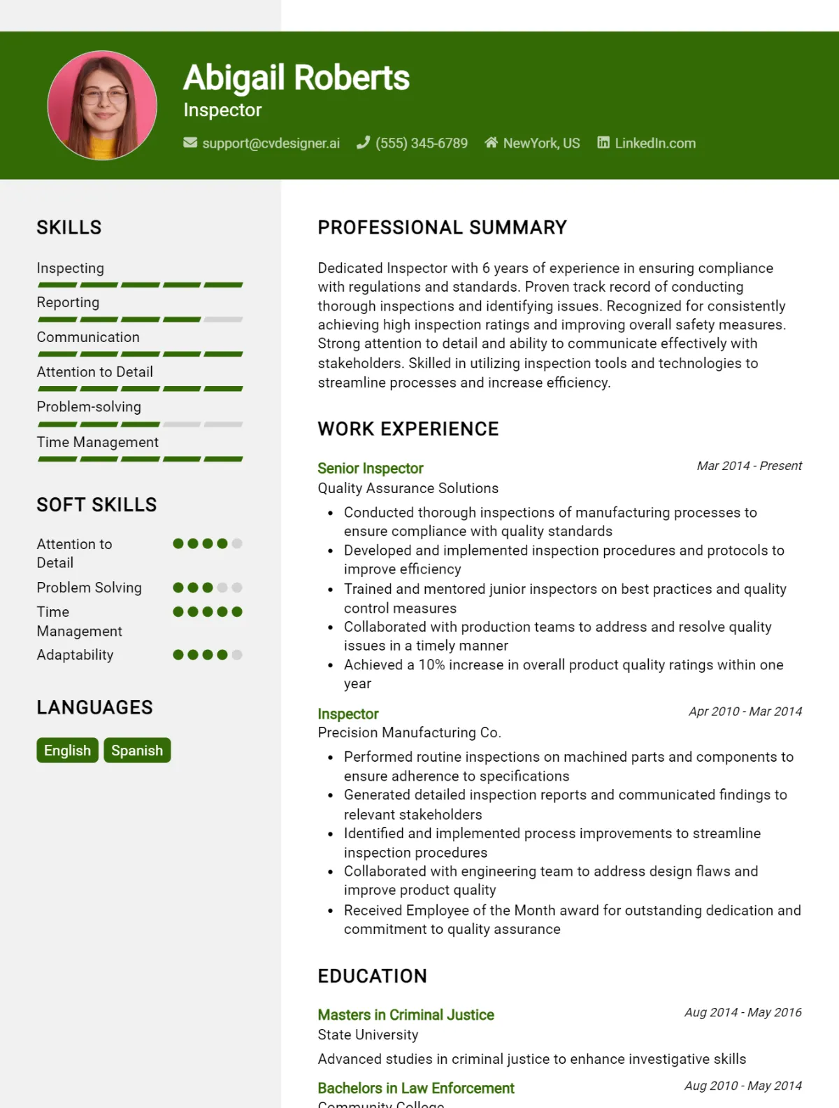 Inspector CV Example For 2026: Samples & Best Practices Preview