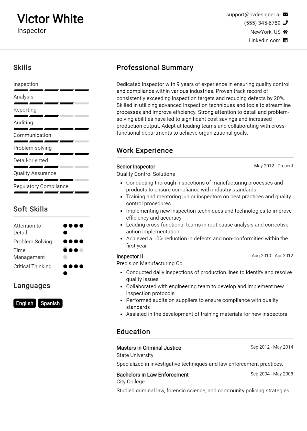 Inspector Resume Example for 2026: Samples & Best Practices Preview