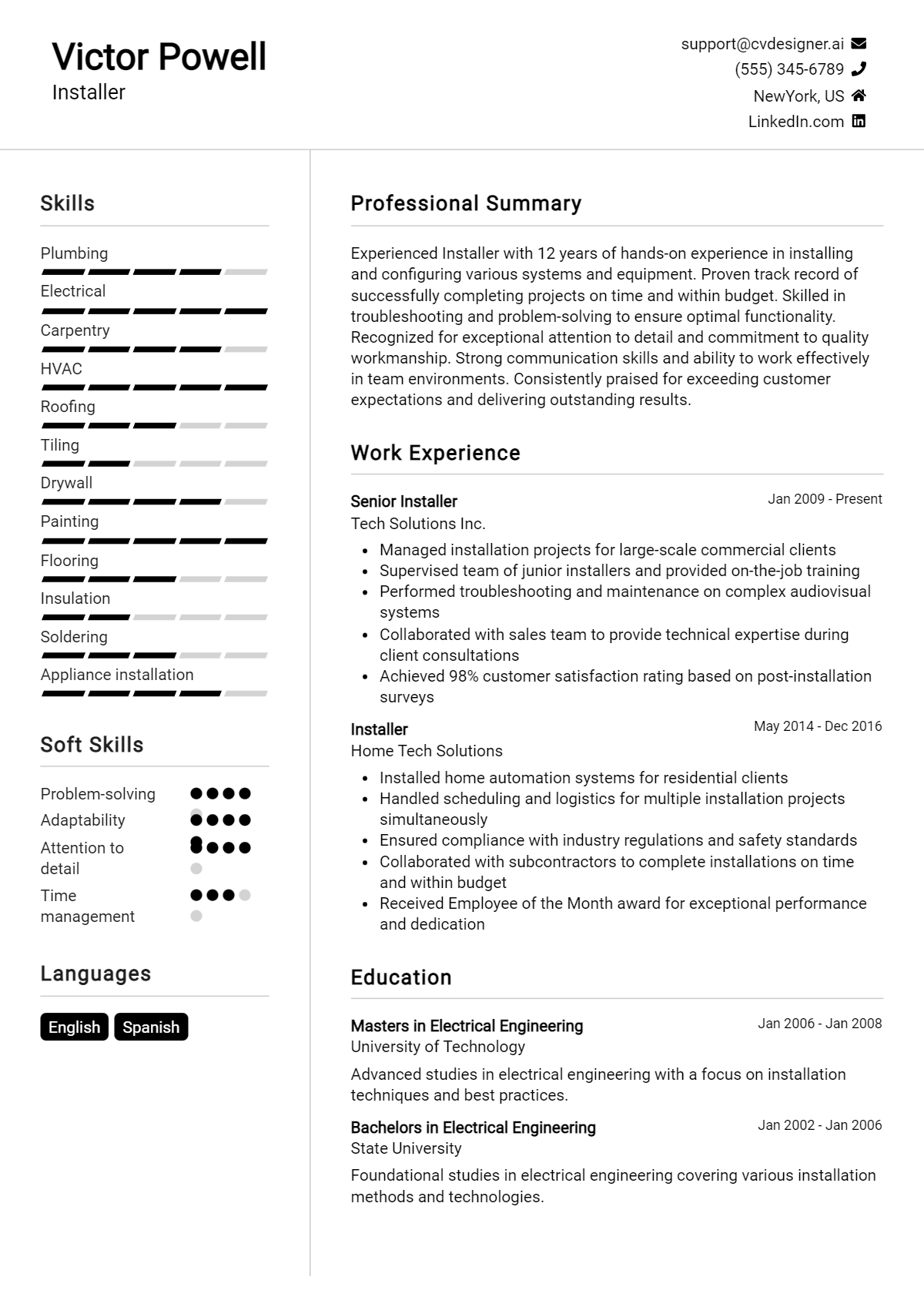 Installer Resume Example for 2026: How to Craft a Winning CV Preview