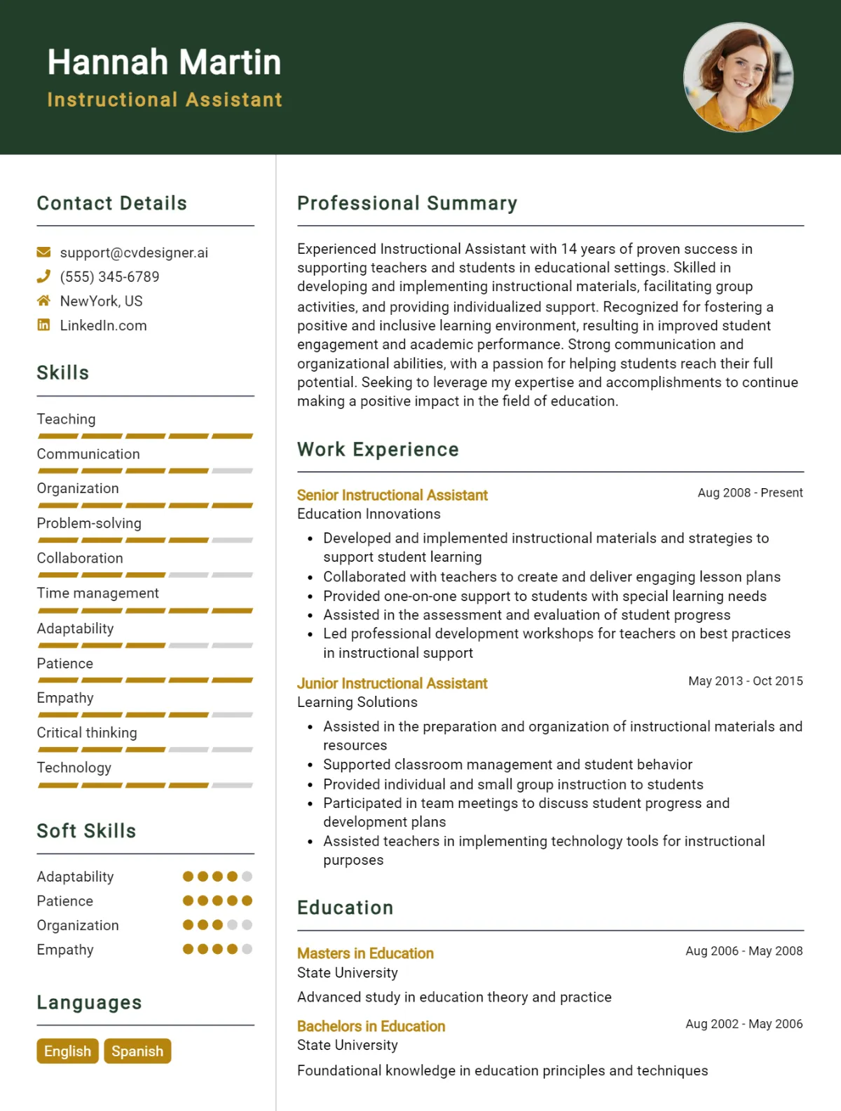 Instructional Assistant CV Example For 2026: Top Tips & Samples Preview