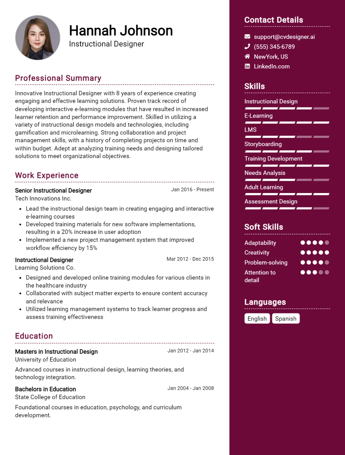Instructional Designer CV Example For 2026: How to Create a Professional CV Preview