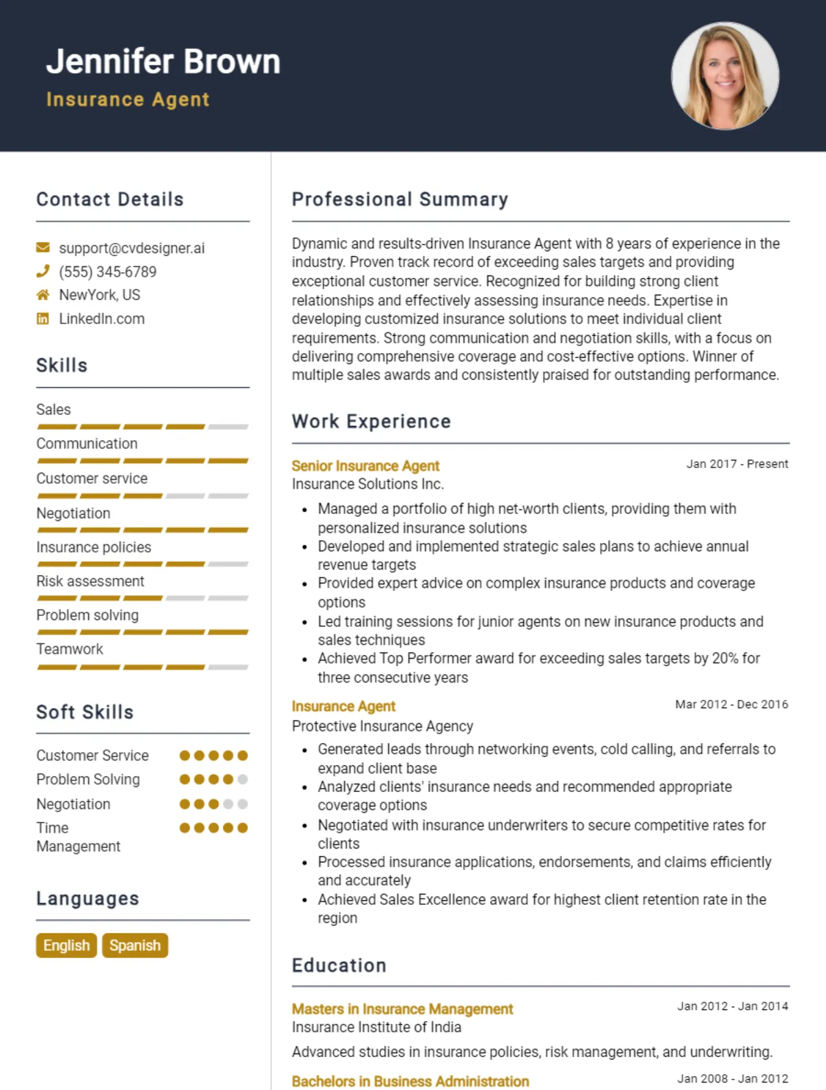 Insurance Agent CV Example For 2026: Examples & Free Templates Preview
