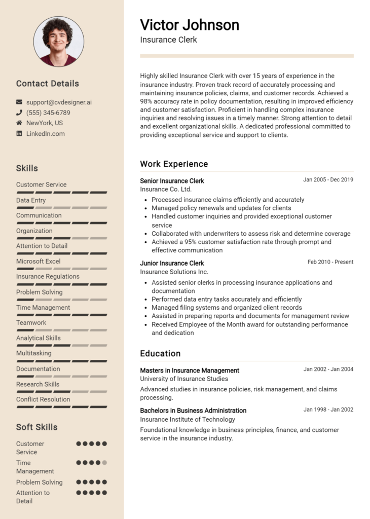 Insurance Clerk Resume Example