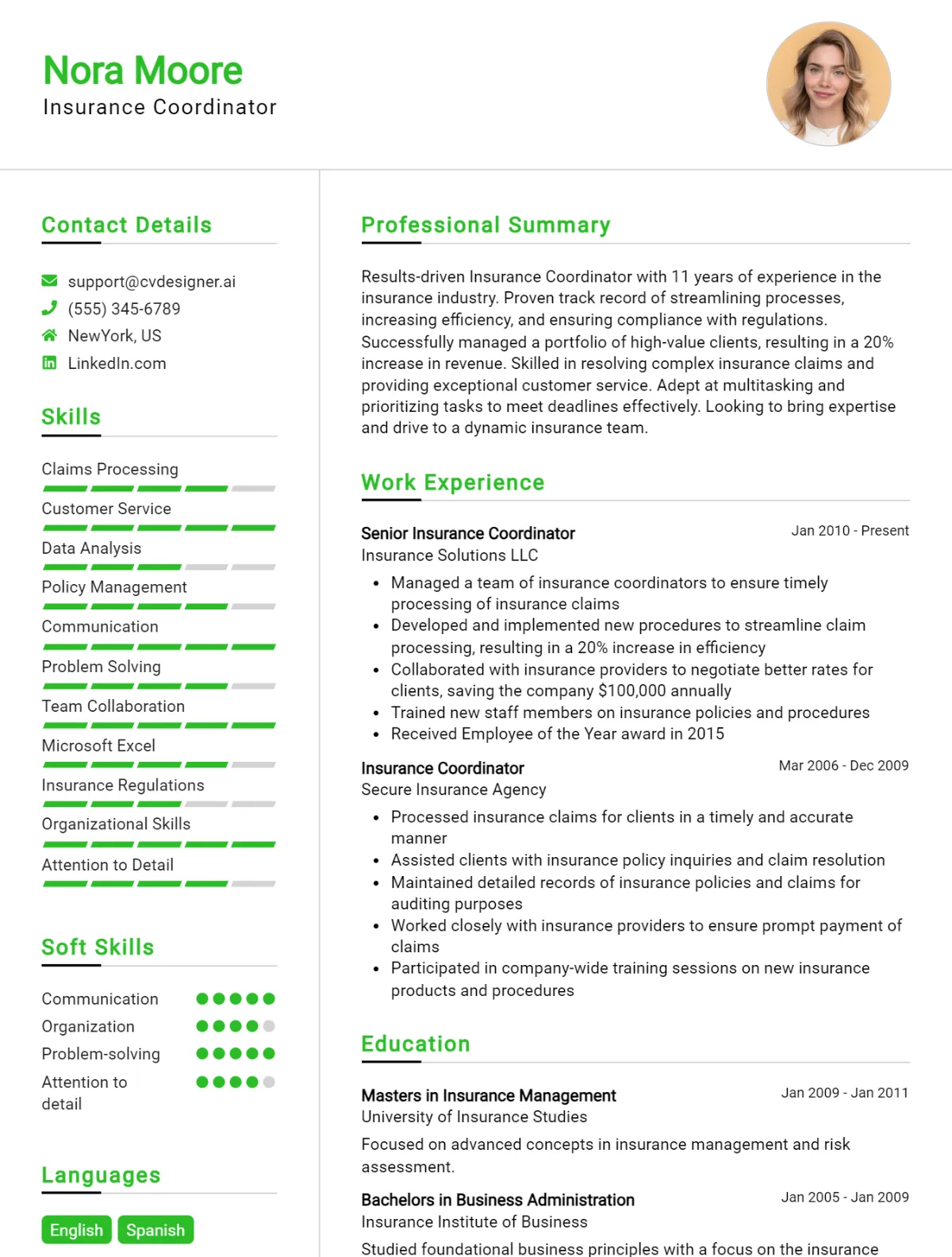 Insurance Coordinator CV Example For 2026: Ultimate Guide Preview