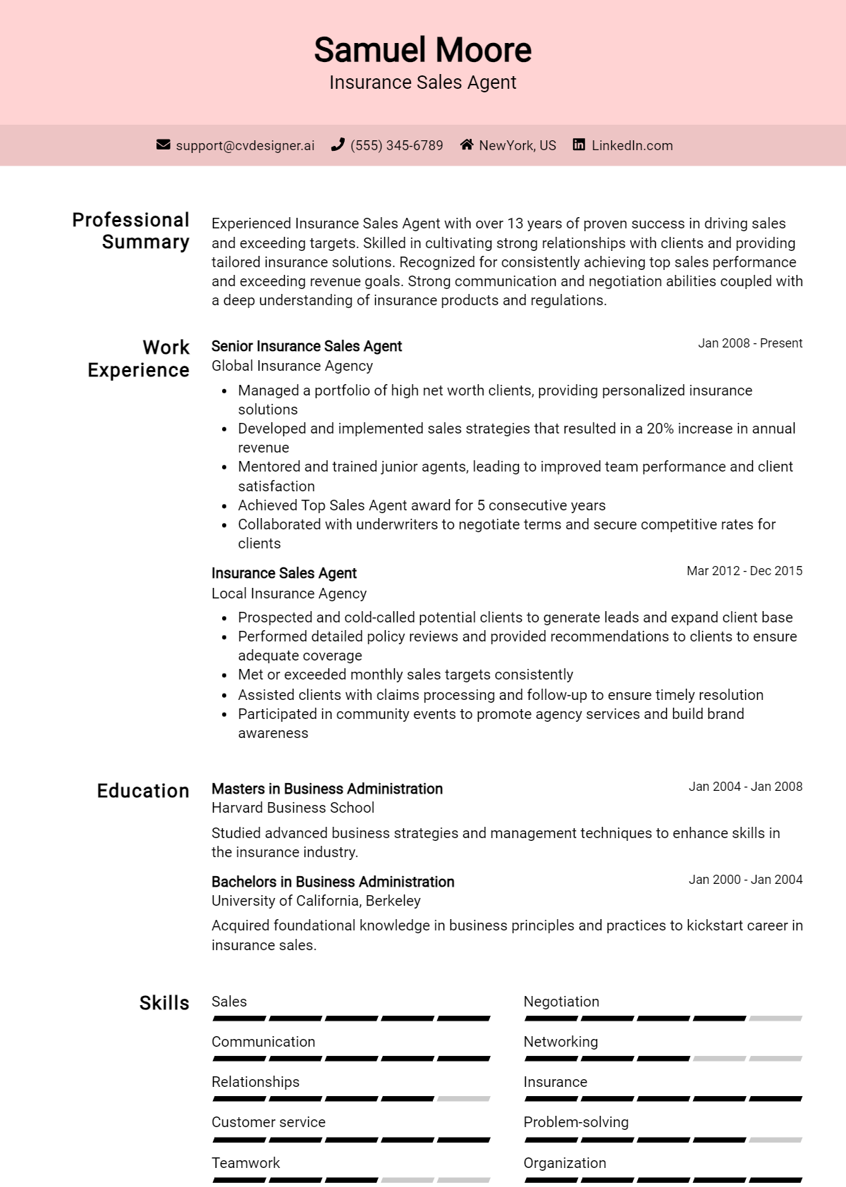 Insurance Sales Agent Resume Example for 2026: Top Templates Preview