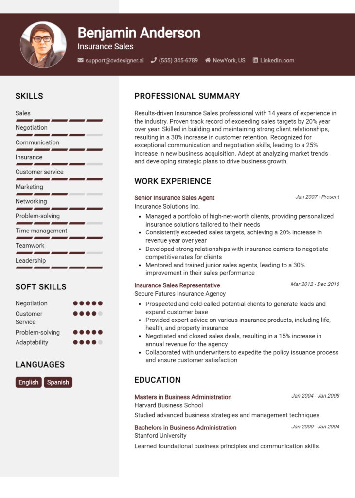 Insurance Sales Resume Example
