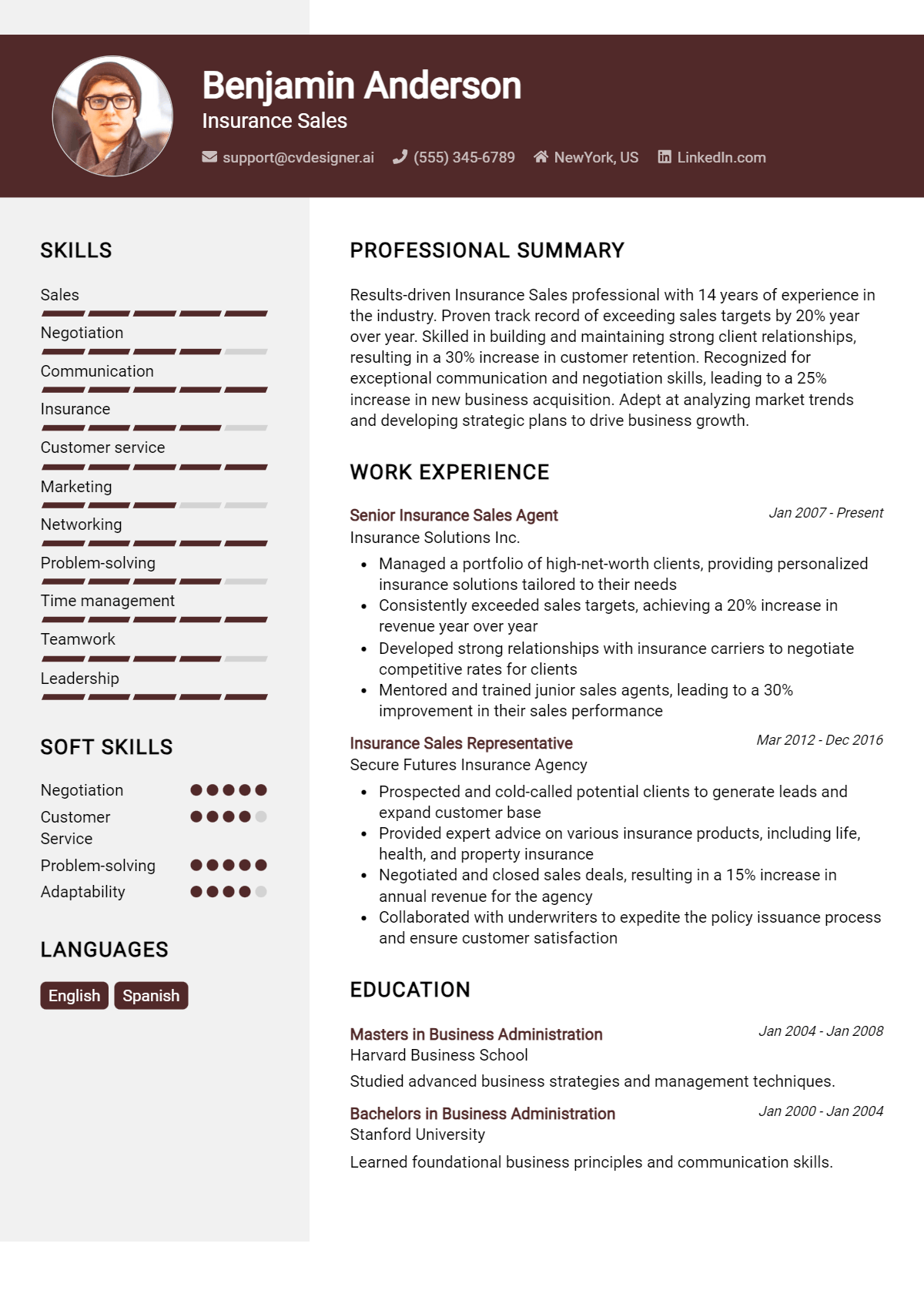 Insurance Sales Resume Example for 2026: Writing Guide Preview